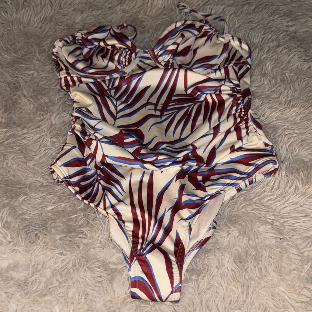 Shade & Shore One Piece - Red and Blue Leaf Design